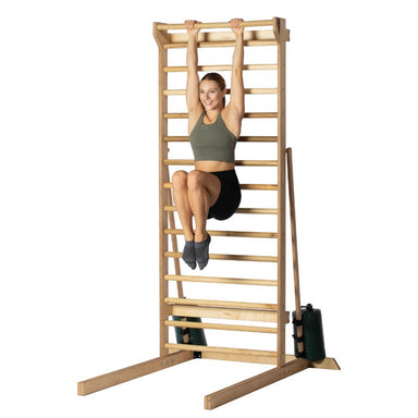 beyond balance freestanding swedish ladder female athlete hanging exercise