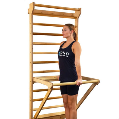 beyond balance wood training station swedish ladder athlete dip bar exercise diagonal view