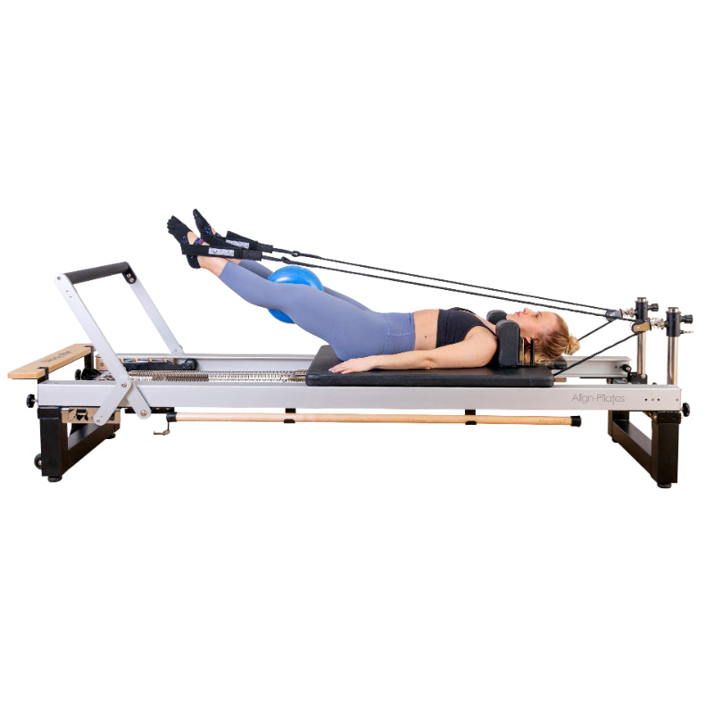 Align-Pilates A8-Pro Reformer side view model White Background