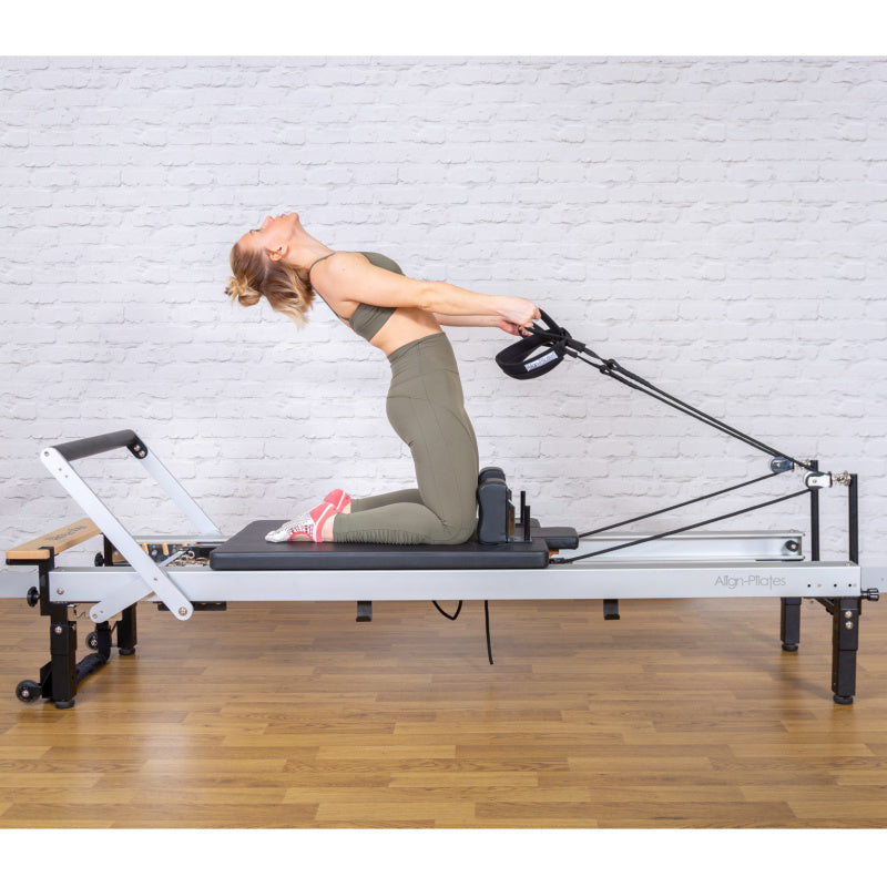 Align-Pilates C8-Pro Reformer Model Side view pose For Half Cadillac