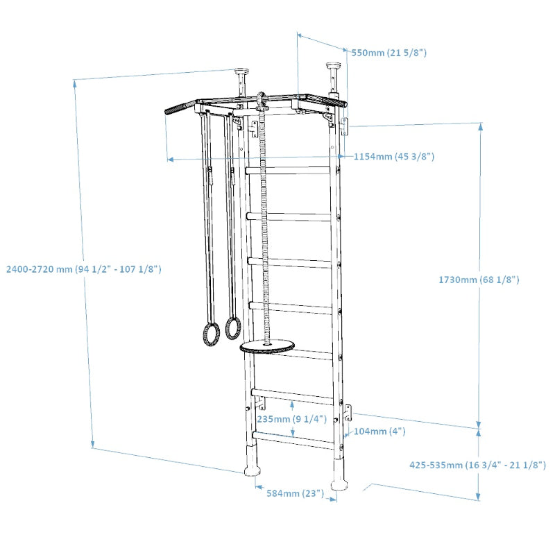 BenchK 521 Floor-to-Ceiling Swedish Ladder with Gymnastics Package Dimensions