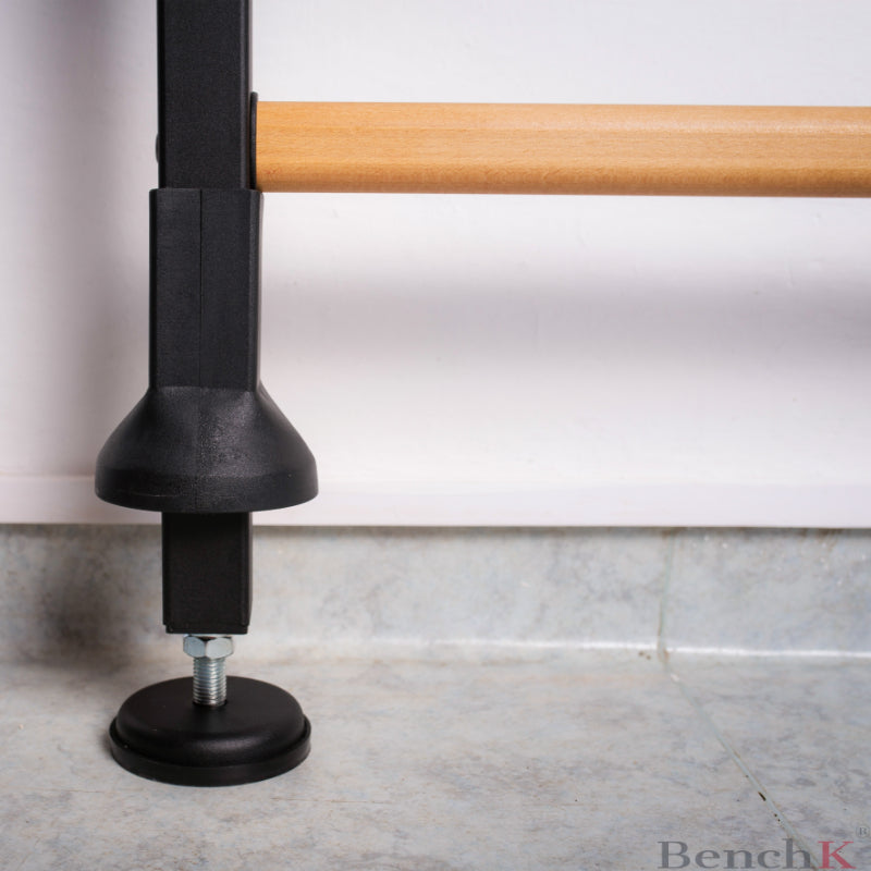 BenchK Floor-to-Ceiling Swedish Ladder in black floor mounting extended close-up