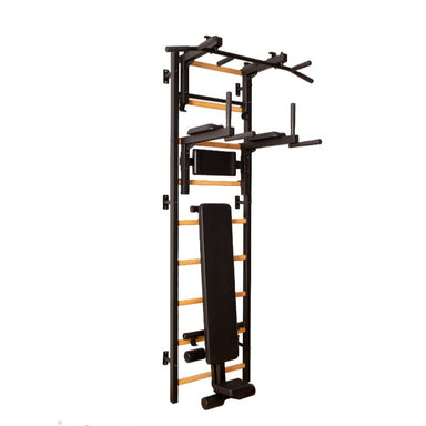 BenchK Swedish Ladder 733B With Bench Rack and Dip Bar Black With White Background