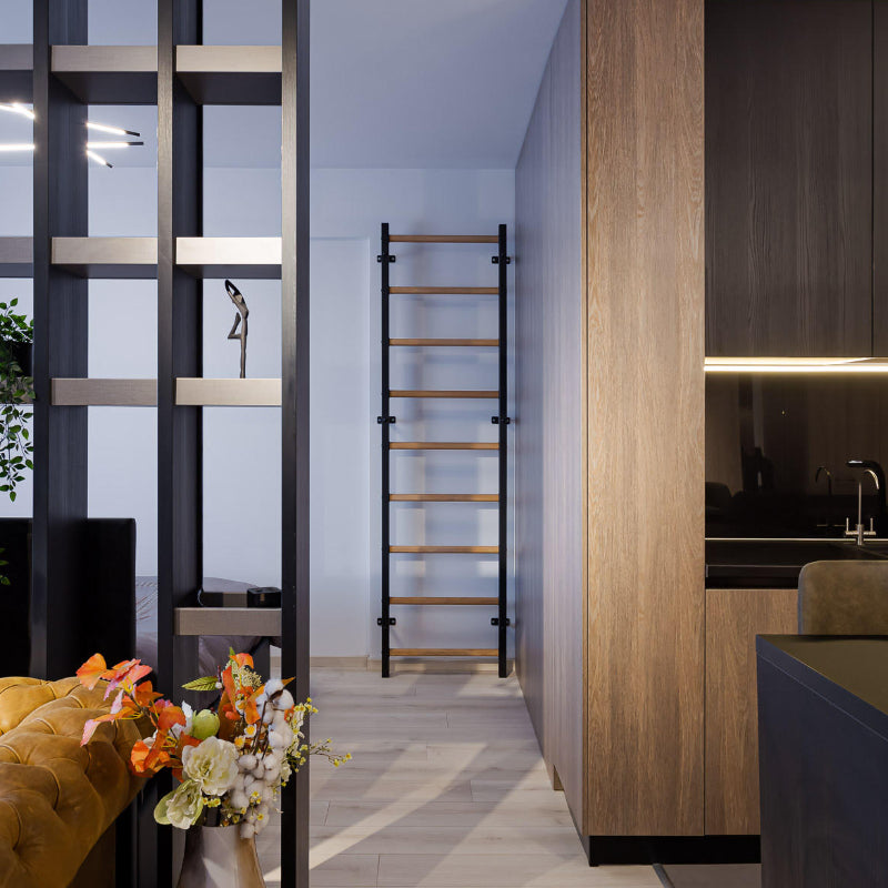 BenchK Swedish Ladder Steel and Beech Wood Black 700B modern corridor in house