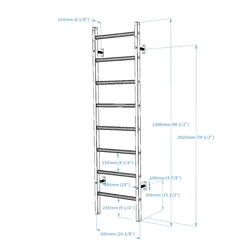 BenchK Swedish Ladder Steel and Beech Wood White 200W dimensions