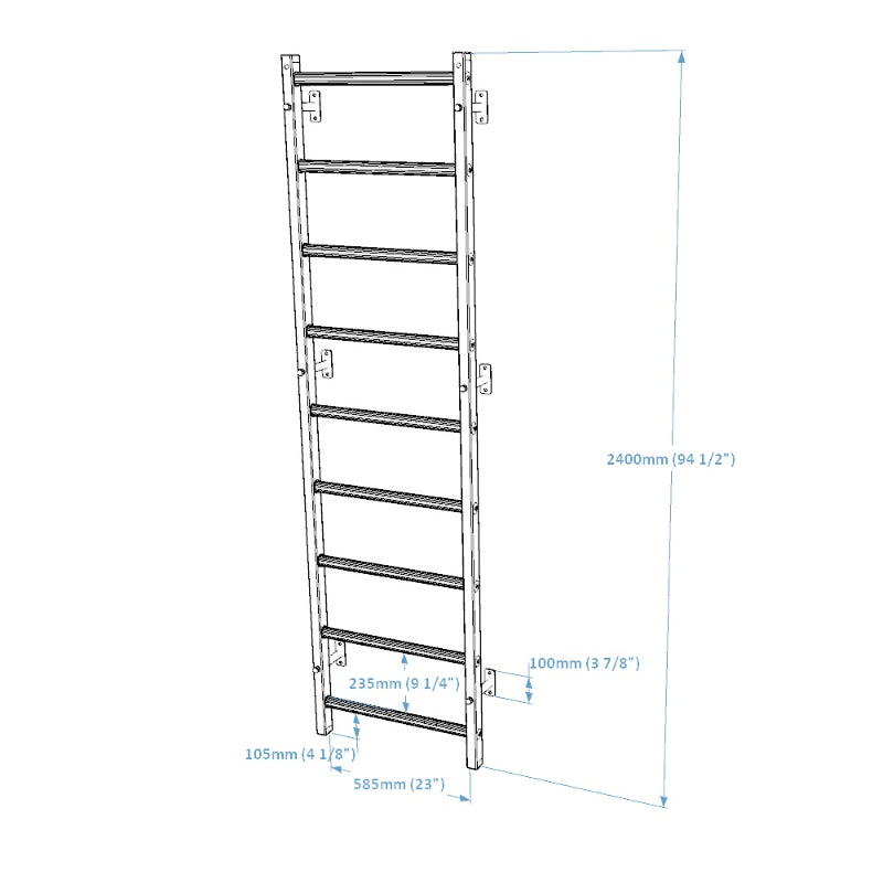 BenchK Swedish Ladder Steel and Beech Wood White 700W dimensions