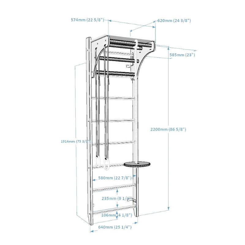 BenchK Wood Swedish Ladder Bundle Dimensions