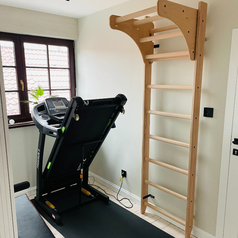 BenchK Wood Swedish Ladder With Pull Up Bar Home Gym