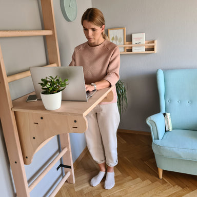 BenchK Wood Swedish Ladder with BenchTop With Standing Desk Workstation