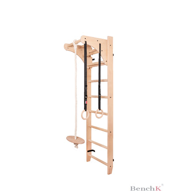 BenchK Wood Swedish Ladder with Gymnastic Set diagonal view white background