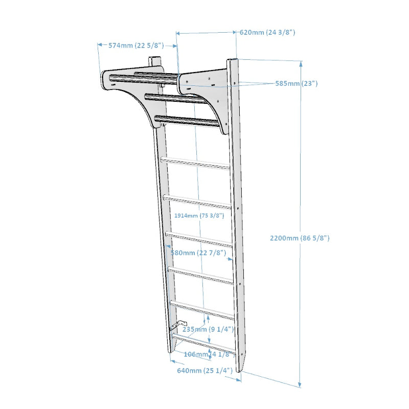 BenchK Wood Swedish Ladder with Pull Up Bar Dimensions