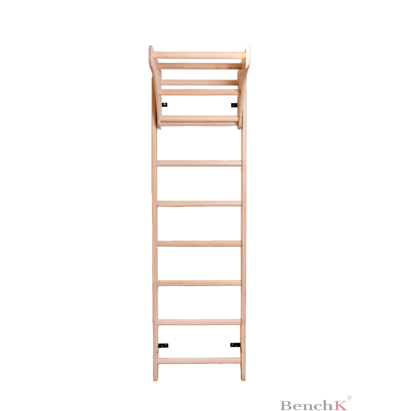 BenchK Wood Swedish Ladder with Pull Up Bar White Background Centered