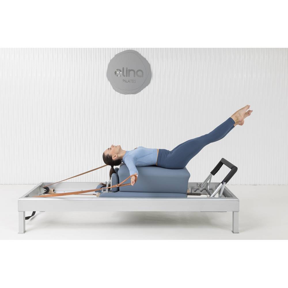 Elina Pilates Classic Aluminum Reformer blue upholstery model sitting box strap work