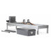 Elina Pilates Classic Aluminum Reformer grey upholstery with sitting box diagonal view white background