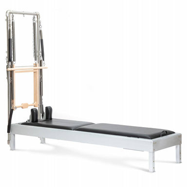 Elina Pilates Classic Aluminum Reformer with Tower black upholstery diagonal view white background
