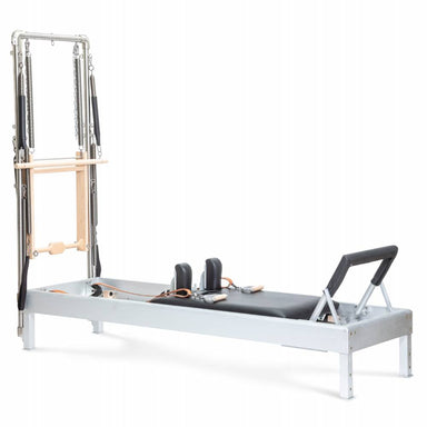 Elina Pilates Classic Aluminum Reformer with Tower black upholstery without matteress converter diagonal view white background