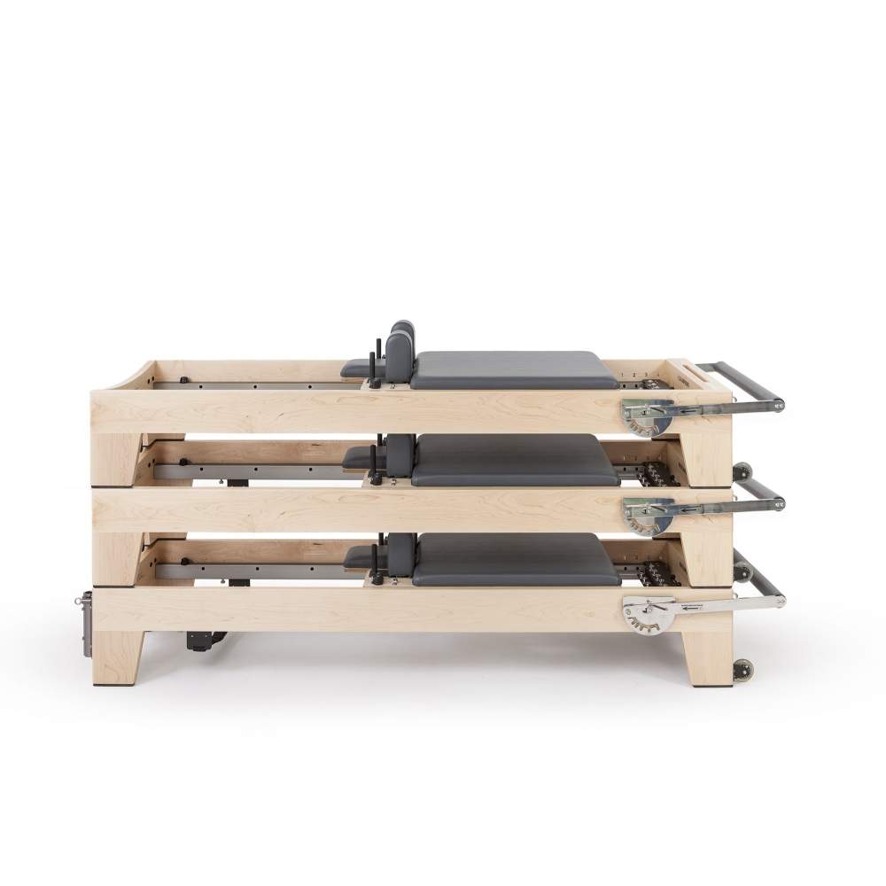 Elina Pilates Elite Wood Reformer With Tower stacked reformer side view